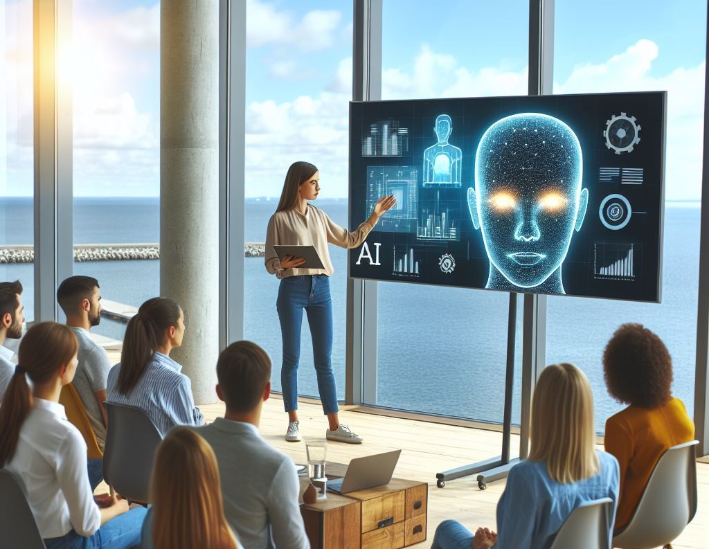 An AI seminar in a meeting room on a coast